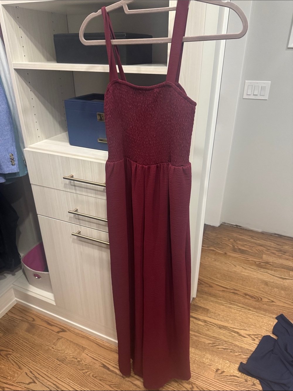 Women’s Burgundy Smocked Bodice Maxi Jumpsuit
